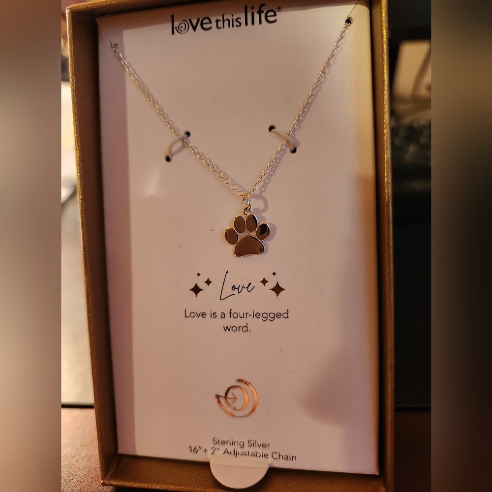 Sterling silver dog paw print necklace